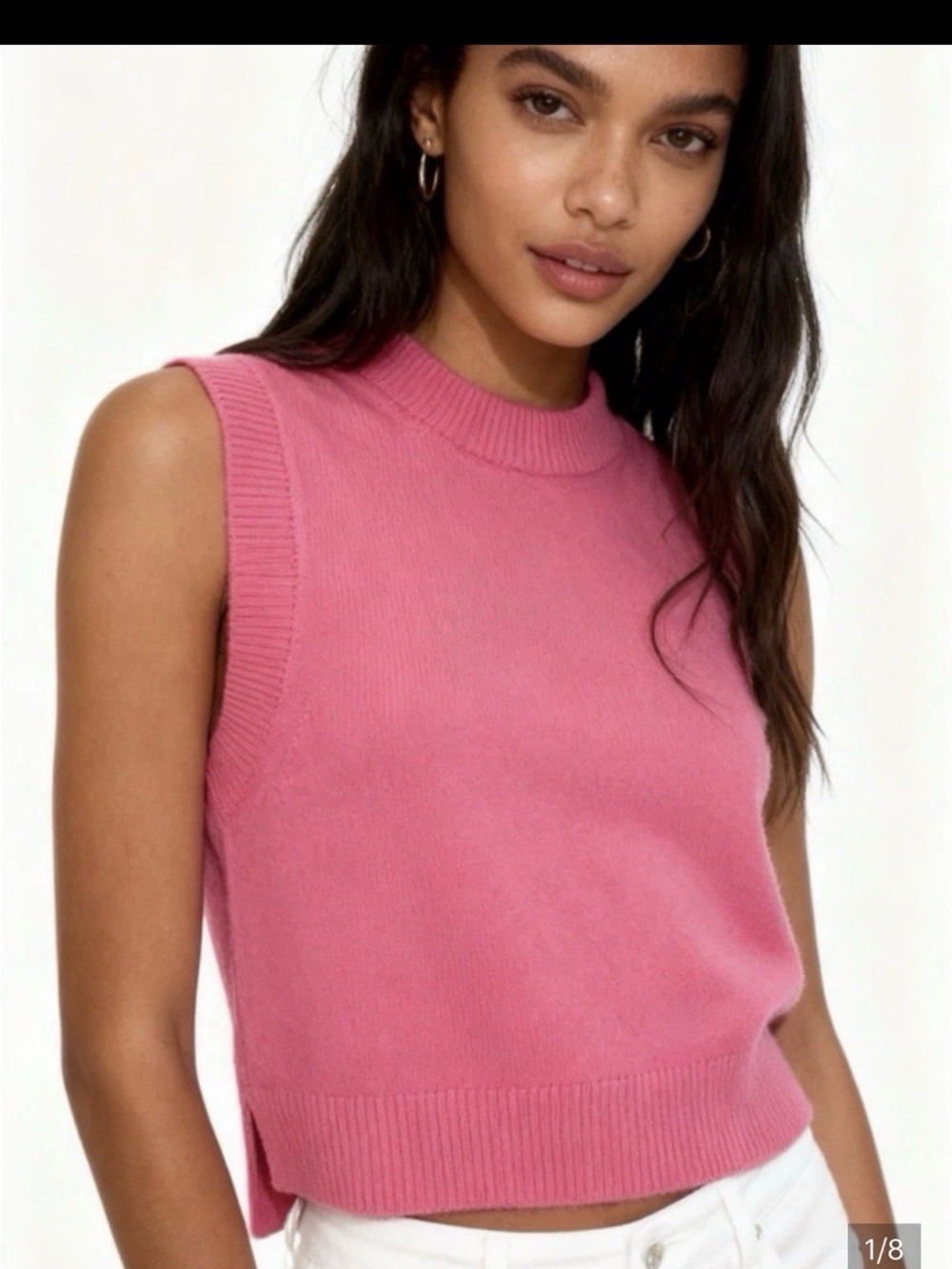 French Connection Pink Crop Sleeveless Sweater S 100% Cotton